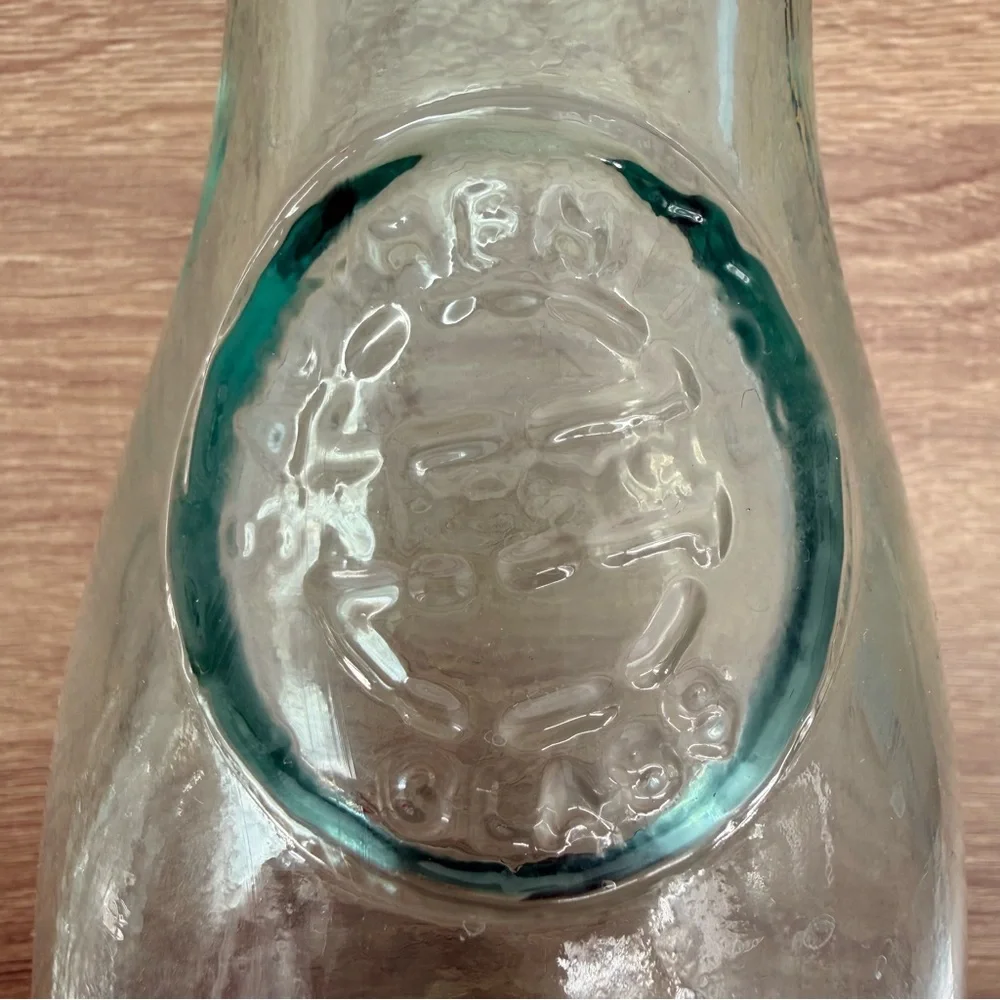 Vintage Spain Recycled Glass Carafe 10” Tall Vase Embossed Seal MCM Farmhouse